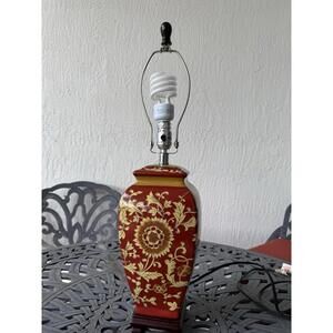 Asian-Inspired Ceramic Floral Corded Table Lamp White Orange 32"H x 5"W x 5"L